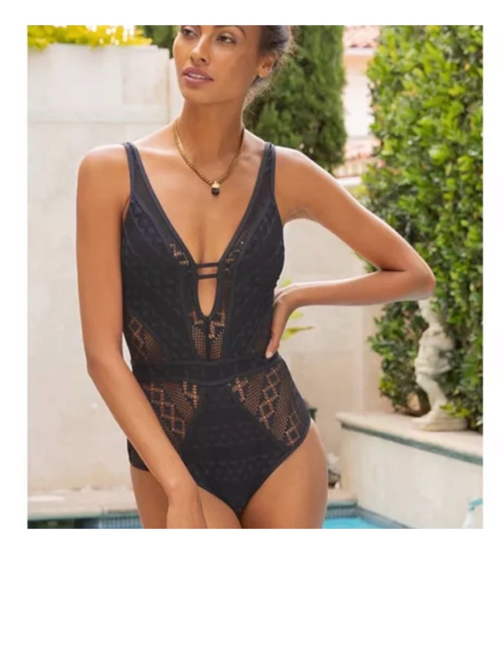 BECCA Color Play Crochet Plunge One-Piece Swimsuit - Picture 11 of 16